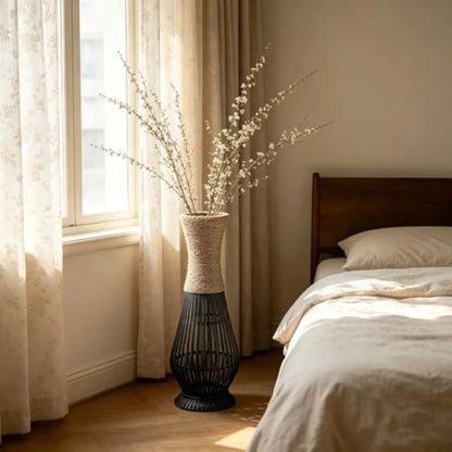 Tall Bamboo Wood Floor Vase 26" High