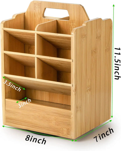 Rotating Bamboo Pen Holder Organizer Desk Stand