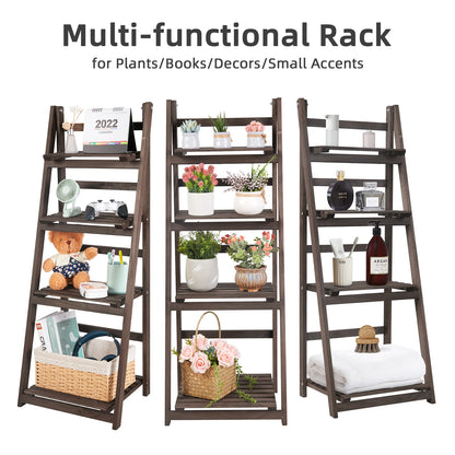 4-Tier Wooden Flower Display Stand Ladder Storage Shelf