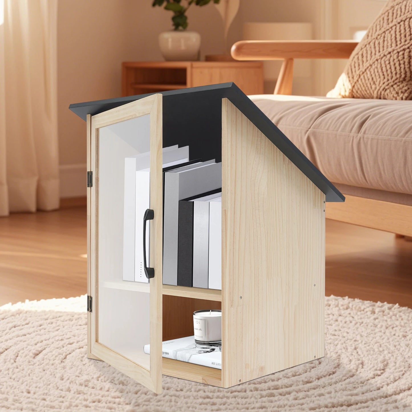 Wooden Bookshelf Library Box with Desktop Drawers
