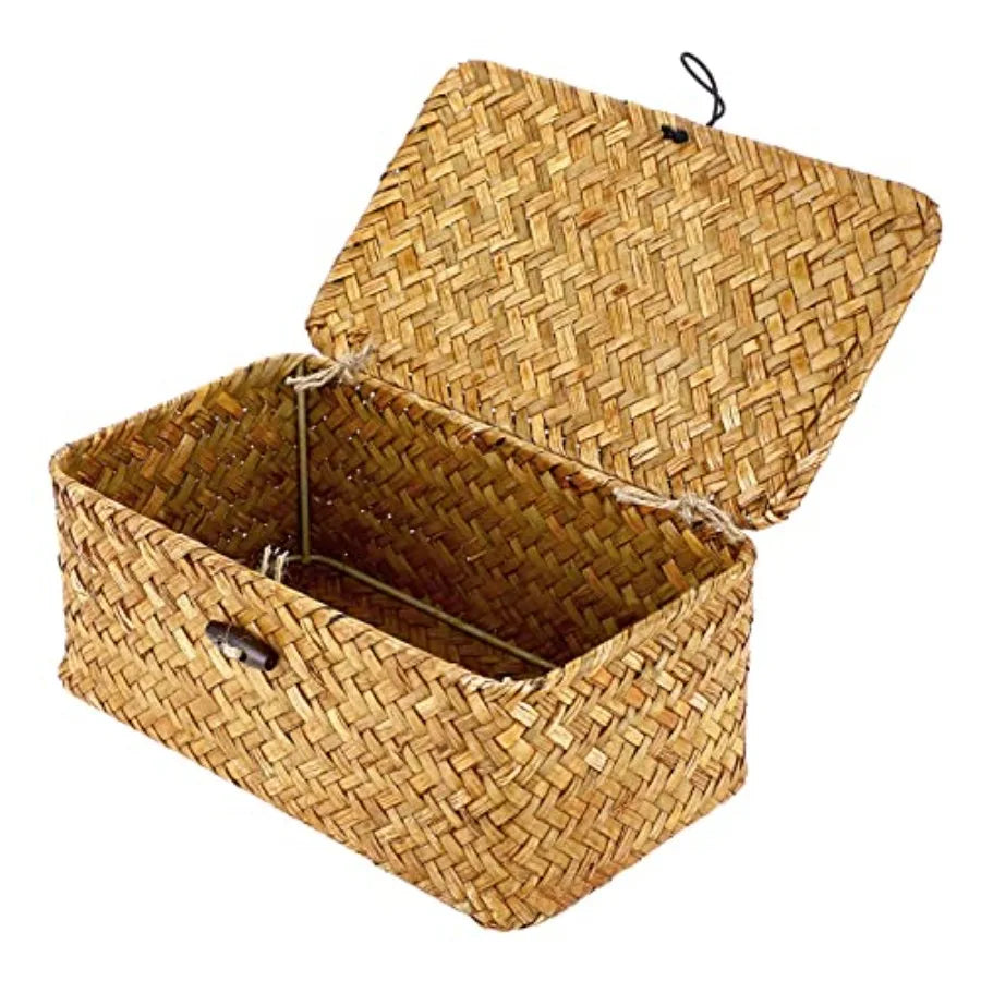 Wicker Shelf Baskets Bin with Lid