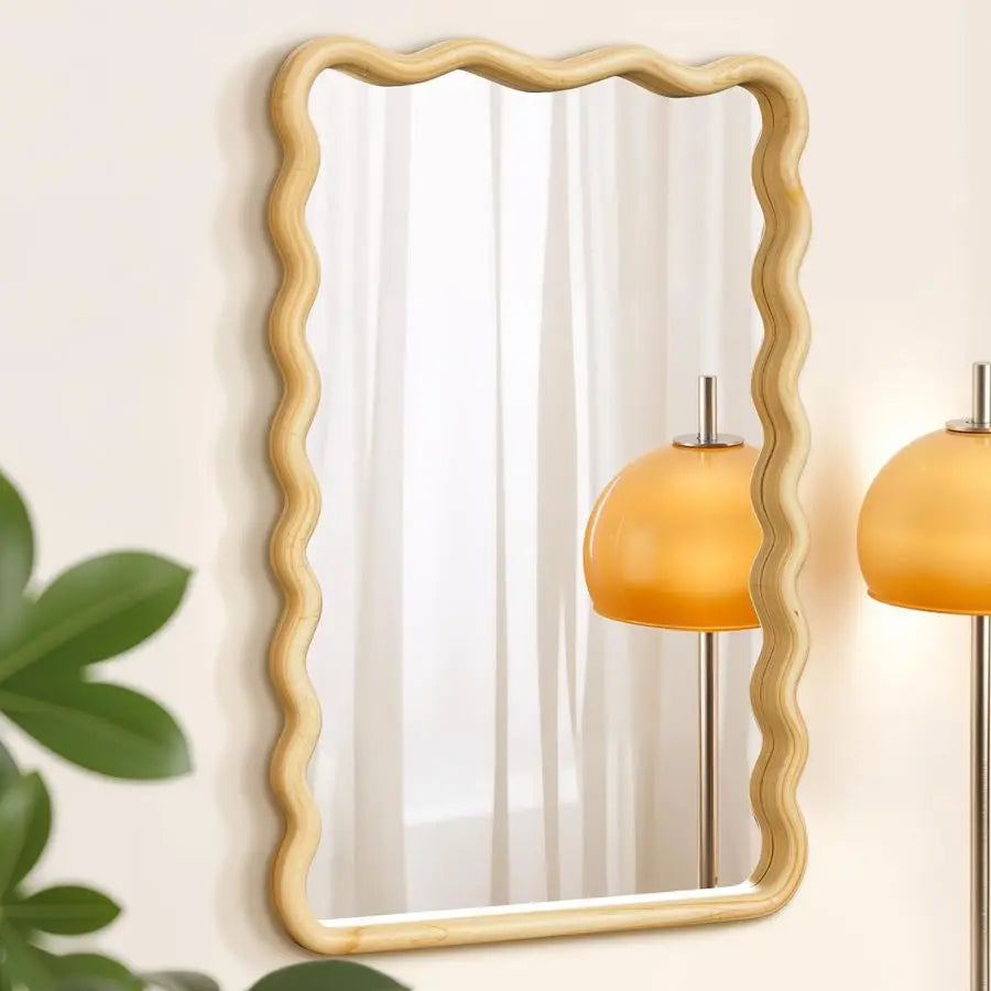24x36 Boho Wavy Wood Mirror for Wall