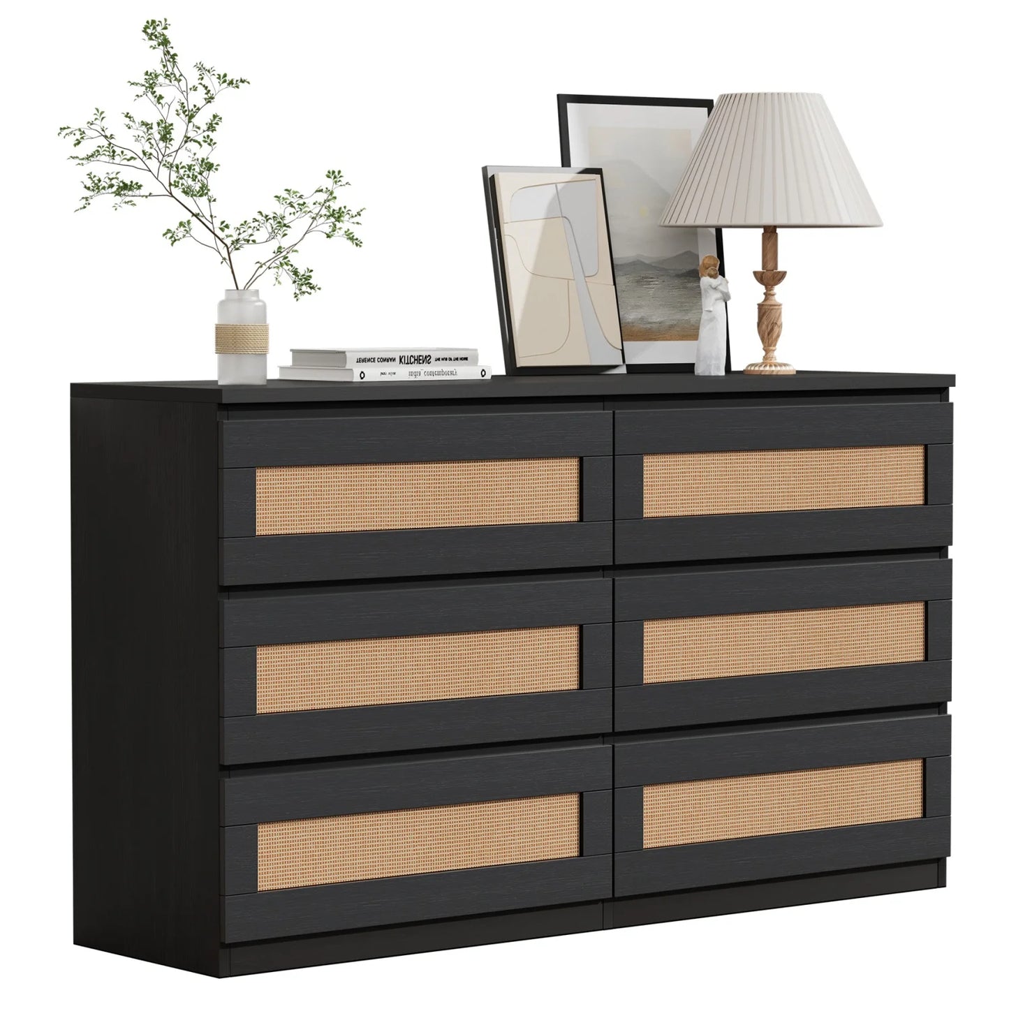 Modern Rattan 6-Drawer Dresser Storage Cabinet