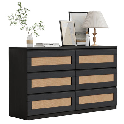 Modern Rattan 6-Drawer Dresser Storage Cabinet
