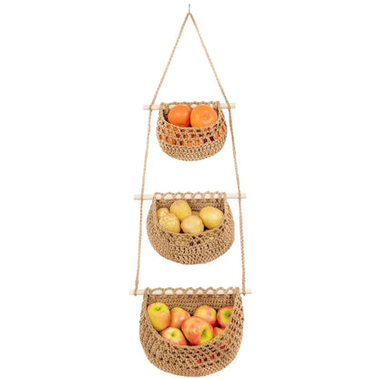 3 Tier Woven Wall  Hanging Storage Baskets